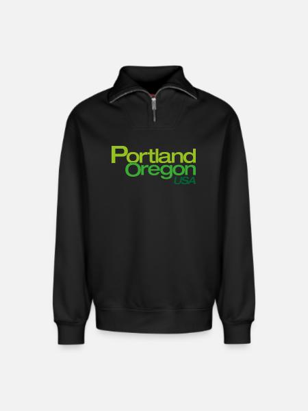 Portland Gradient Stadtlogo - Relaxed Unisex Organic Half Zip Sweatshirt – von SPREAD - Schwarz