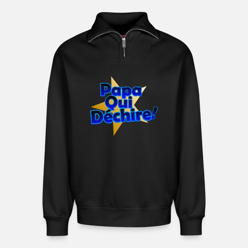 Papa Qui Déchire en Éclats - Sweat unisexe décontracté en coton biologique à demi-zip – de SPREAD - noir