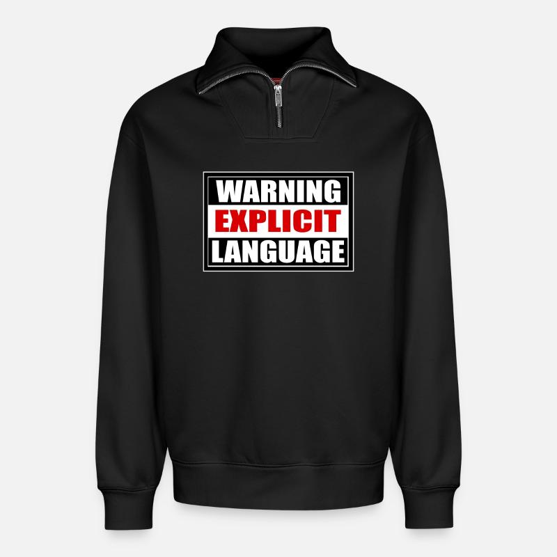Attention langage grossier - Sweat unisexe décontracté en coton biologique à demi-zip – de SPREAD - noir