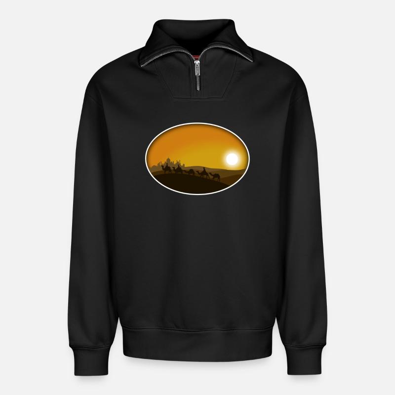 De loin - Sweat unisexe décontracté en coton biologique à demi-zip – de SPREAD - noir