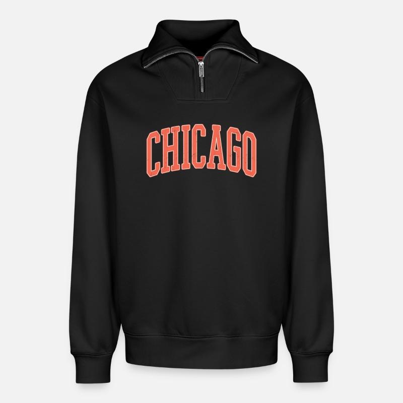 Chicago Arched Block Schriftzug - Relaxed Unisex Organic Half Zip Sweatshirt – von SPREAD - Schwarz