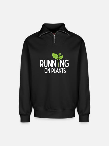 Running On Plants - Relaxed Unisex Organic Half Zip Sweatshirt – by SPREAD - black