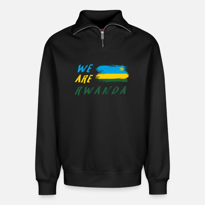 Wir sind Ruanda - Relaxed Unisex Organic Half Zip Sweatshirt – von SPREAD - Schwarz