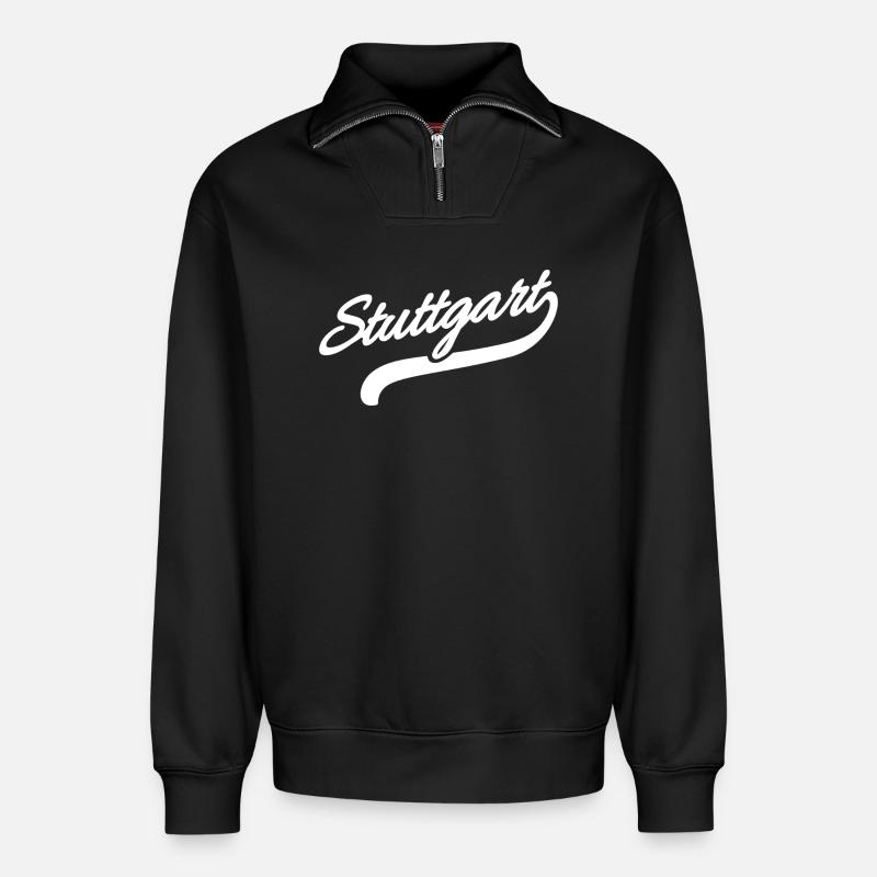 Stuttgart Retro - Relaxed Unisex Organic Half Zip Sweatshirt – von SPREAD - Schwarz