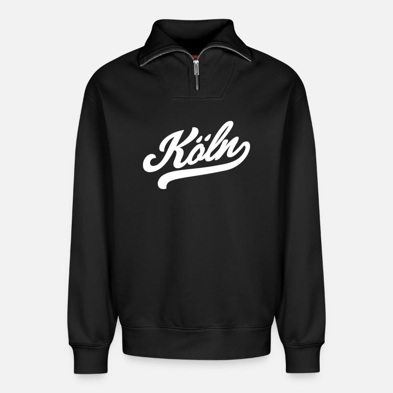 Cologne Rétro - Sweat unisexe décontracté en coton biologique à demi-zip – de SPREAD - noir