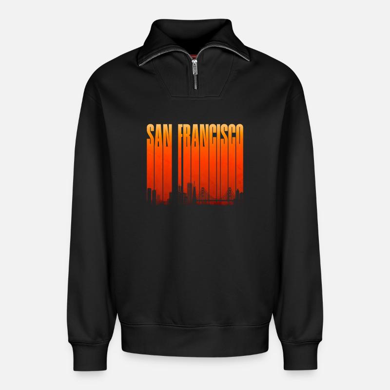 San Francisco Skyline Gradient - Relaxed Unisex Organic Half Zip Sweatshirt – von SPREAD - Schwarz