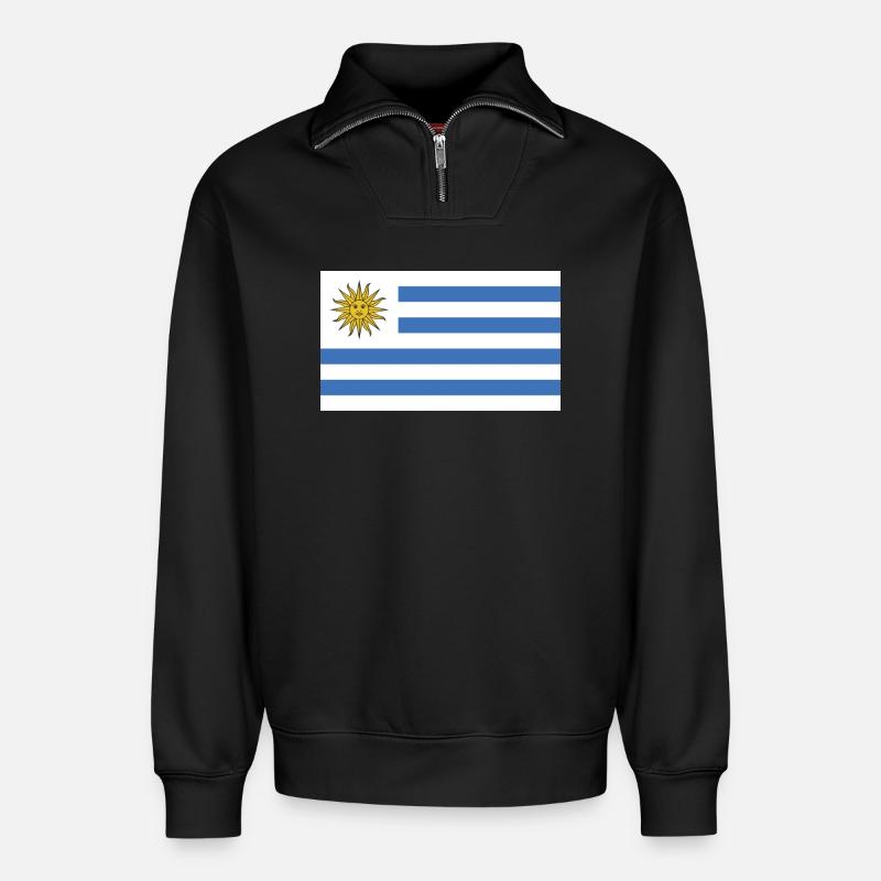 Drapeau national de l’Uruguay - Sweat unisexe décontracté en coton biologique à demi-zip – de SPREAD - noir