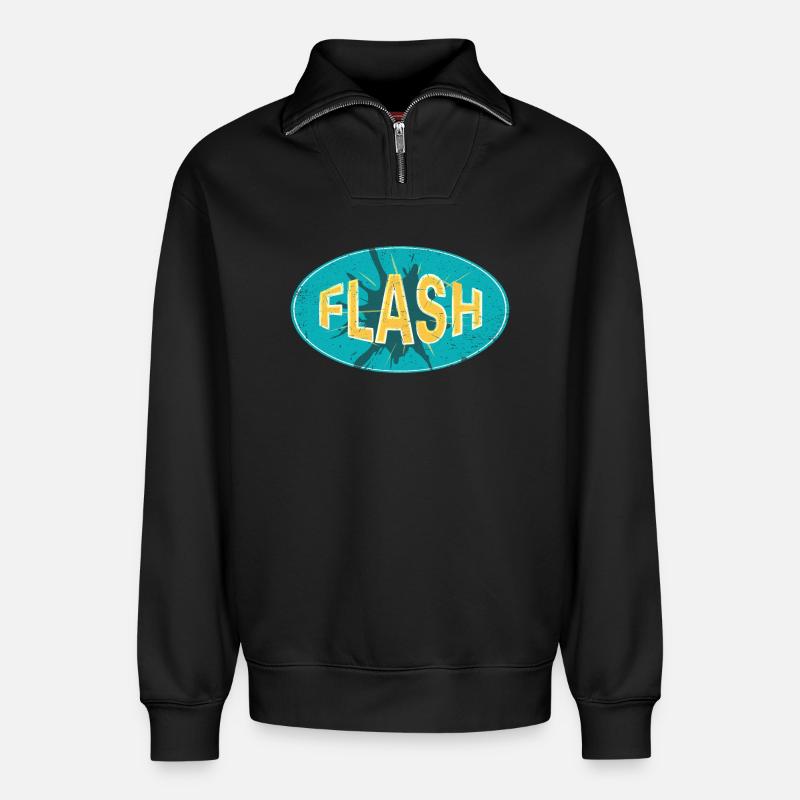 FLASH EMBLEM - Sweat unisexe décontracté en coton biologique à demi-zip – de SPREAD - noir