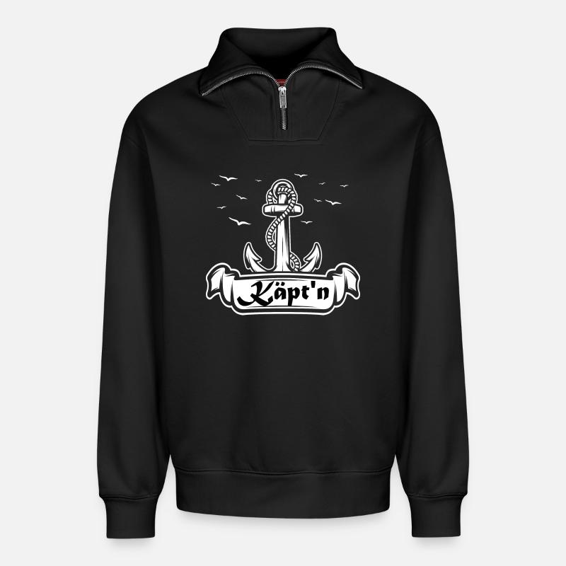 Captain Anchor Seafaring Logo - Sweat unisexe décontracté en coton biologique à demi-zip – de SPREAD - noir
