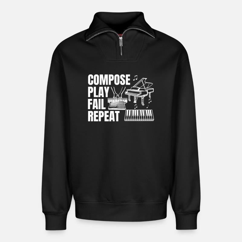 Composing Play Fail Repeat - Relaxed Unisex Organic Half Zip Sweatshirt – by SPREAD - black
