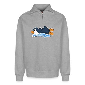 Lustiger Pinguin  - Relaxed Unisex Organic Half Zip Sweatshirt – von SPREAD - Grau meliert - Vorne