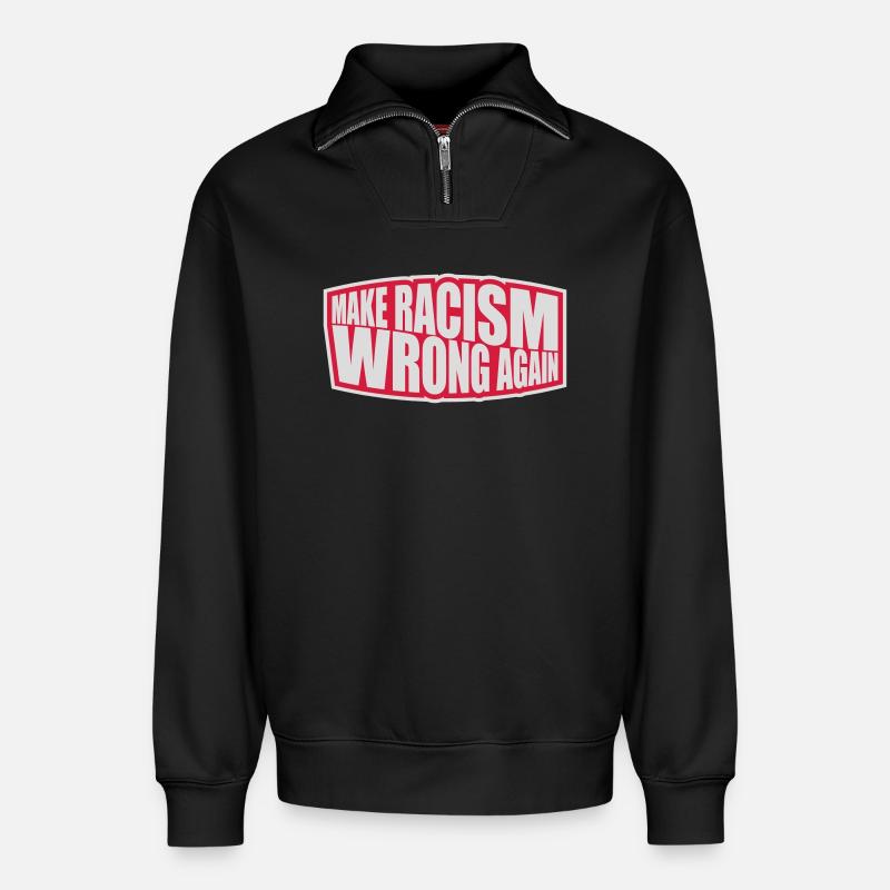 make racism wrong again - Relaxed Unisex Organic Half Zip Sweatshirt – von SPREAD - Schwarz