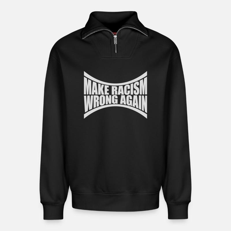 make racism wrong again - Relaxed Unisex Organic Half Zip Sweatshirt – von SPREAD - Schwarz