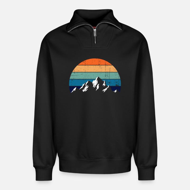 Retro Mountain Sunset Gradient - Relaxed Unisex Organic Half Zip Sweatshirt – von SPREAD - Schwarz