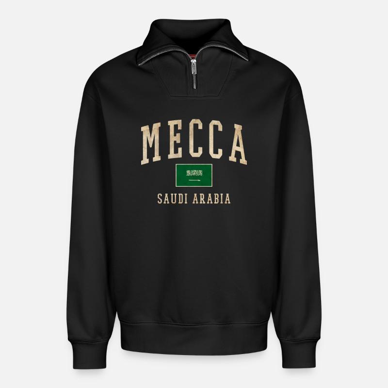 Mecca Saudisches Retro-Emblem - Relaxed Unisex Organic Half Zip Sweatshirt – von SPREAD - Schwarz