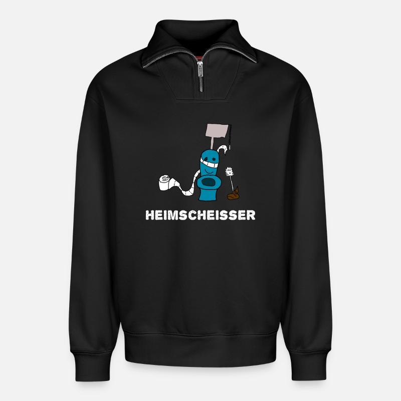 Heimscheisser WC Klo - Relaxed Unisex Organic Half Zip Sweatshirt – von SPREAD - Schwarz
