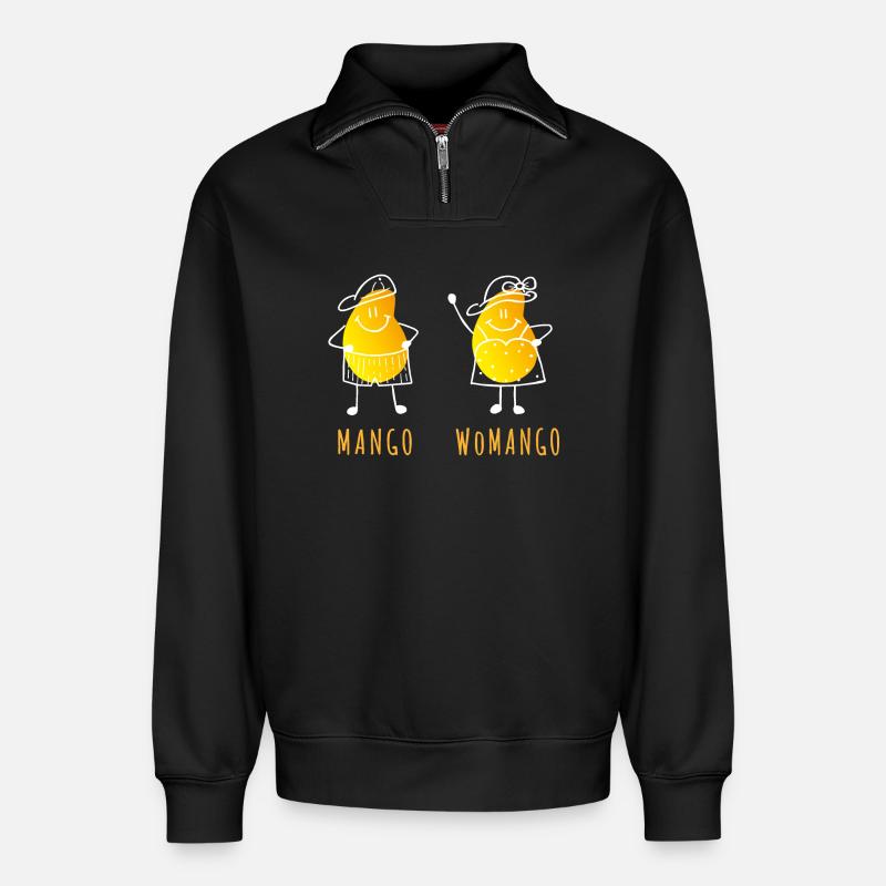 Mango - Womango - Pun, Puns - Relaxed Unisex Organic Half Zip Sweatshirt – by SPREAD - black