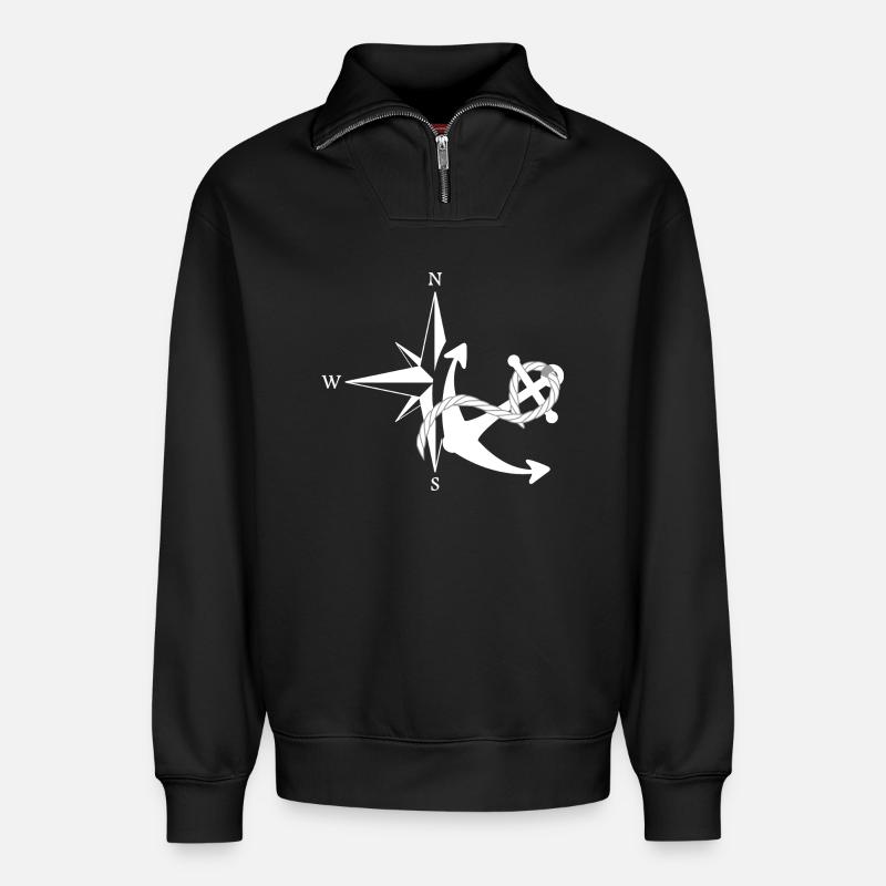 Anker & Seerose - Relaxed Unisex Organic Half Zip Sweatshirt – von SPREAD - Schwarz