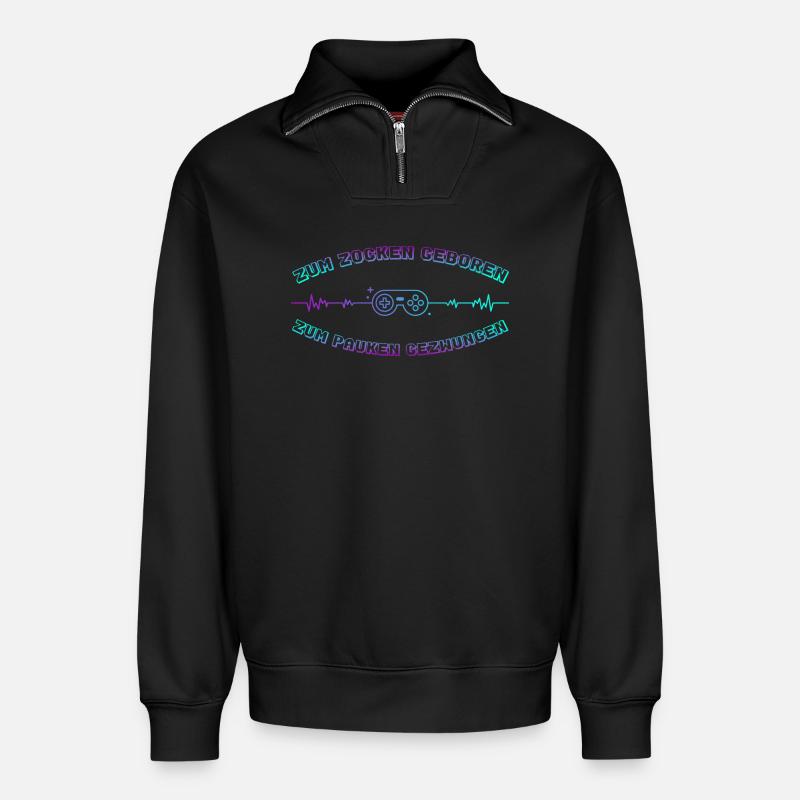 Zocken Geboren Neon Controller - Relaxed Unisex Organic Half Zip Sweatshirt – von SPREAD - Schwarz