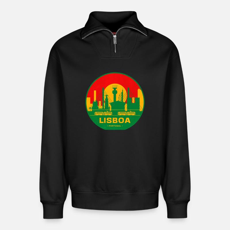 Lisboa Retro Skyline Silhouette - Relaxed Unisex Organic Half Zip Sweatshirt – von SPREAD - Schwarz