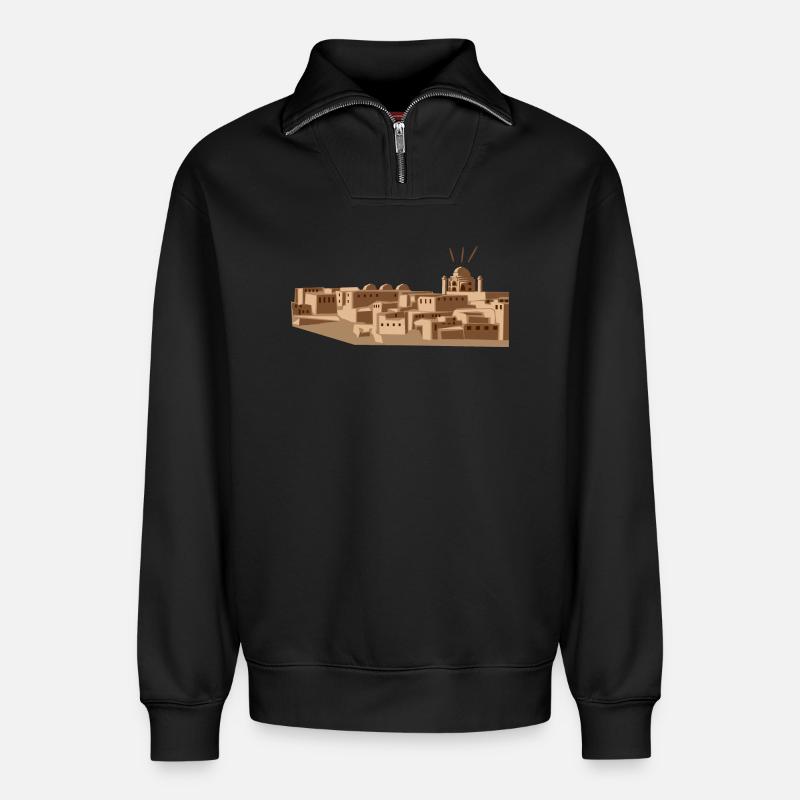 Wüstenstadt mit Moschee - Relaxed Unisex Organic Half Zip Sweatshirt – von SPREAD - Schwarz