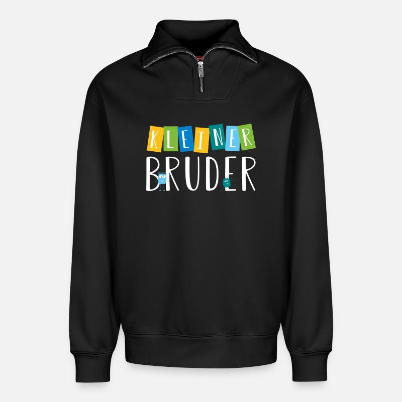 kleiner Bruder - süße Monster - Relaxed Unisex Organic Half Zip Sweatshirt – von SPREAD - Schwarz