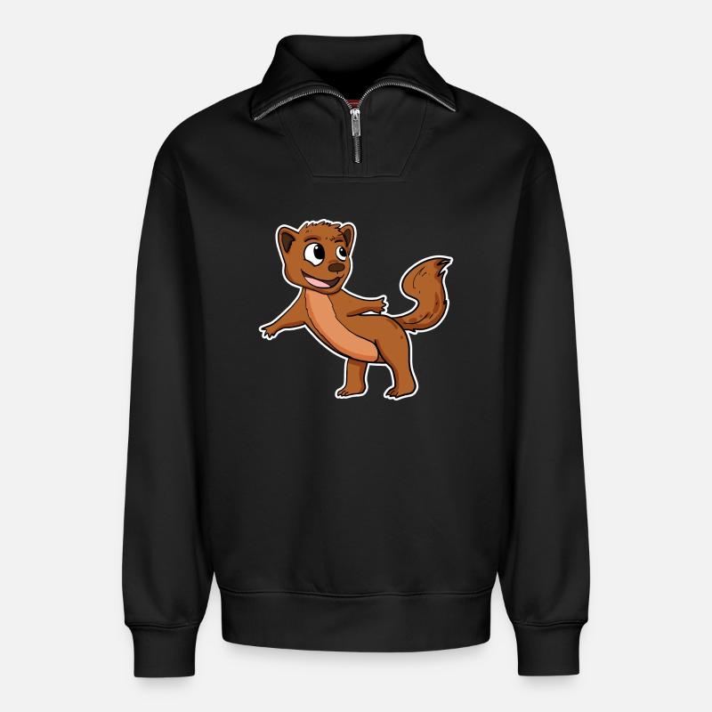 Martre belette - Sweat unisexe décontracté en coton biologique à demi-zip – de SPREAD - noir