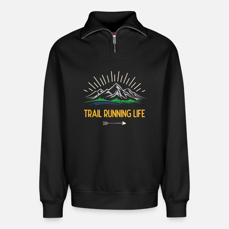 Trailrunning-Leben - Relaxed Unisex Organic Half Zip Sweatshirt – von SPREAD - Schwarz