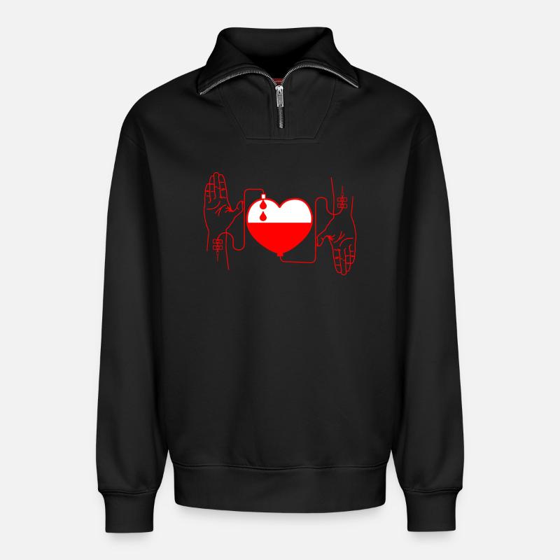 Blutspendendes Rot - Relaxed Unisex Organic Half Zip Sweatshirt – von SPREAD - Schwarz