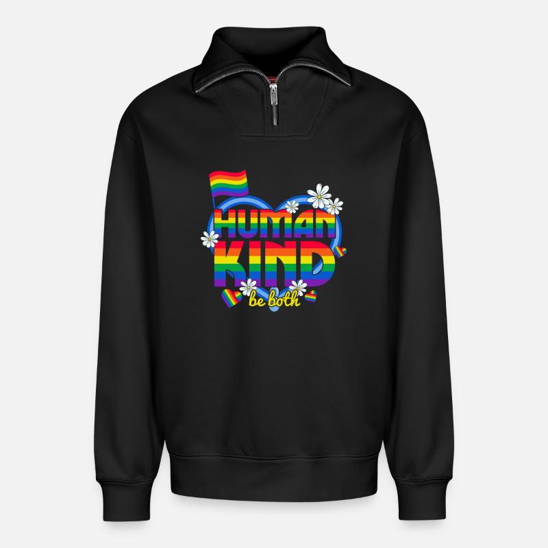 LGBT, schwul, lesbisch, stolz - Relaxed Unisex Organic Half Zip Sweatshirt – von SPREAD - Schwarz
