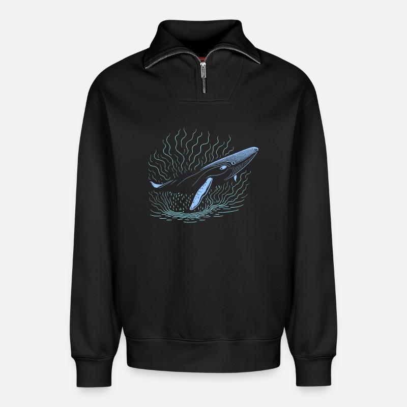 Großer Wal - Relaxed Unisex Organic Half Zip Sweatshirt – von SPREAD - Schwarz