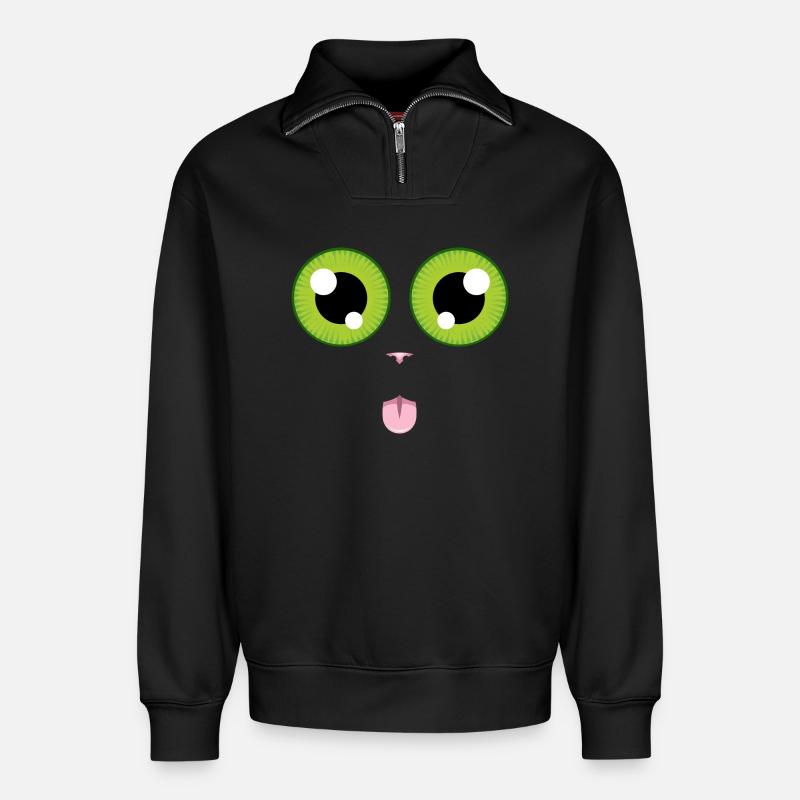 La langue au chat - Sweat unisexe décontracté en coton biologique à demi-zip – de SPREAD - noir
