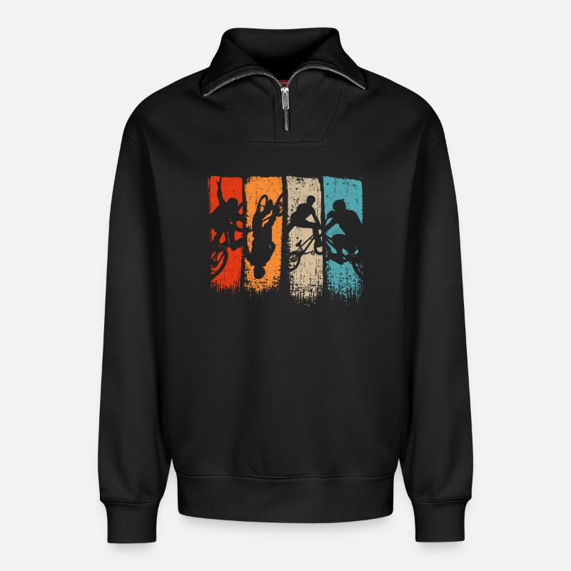 Five-Panel Action Silhouettes - Relaxed Unisex Organic Half Zip Sweatshirt – by SPREAD - black