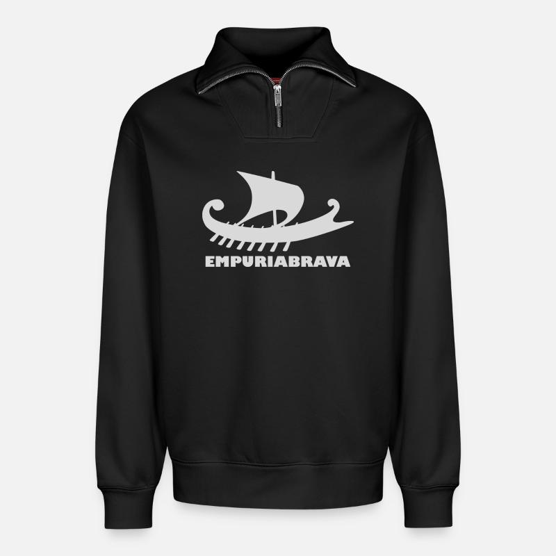 Schiff Empuriabrava/ Schrift hellgrau - Relaxed Unisex Organic Half Zip Sweatshirt – von SPREAD - Schwarz