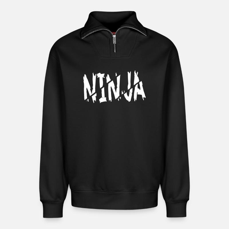 Ninja - Sweat unisexe décontracté en coton biologique à demi-zip – de SPREAD - noir