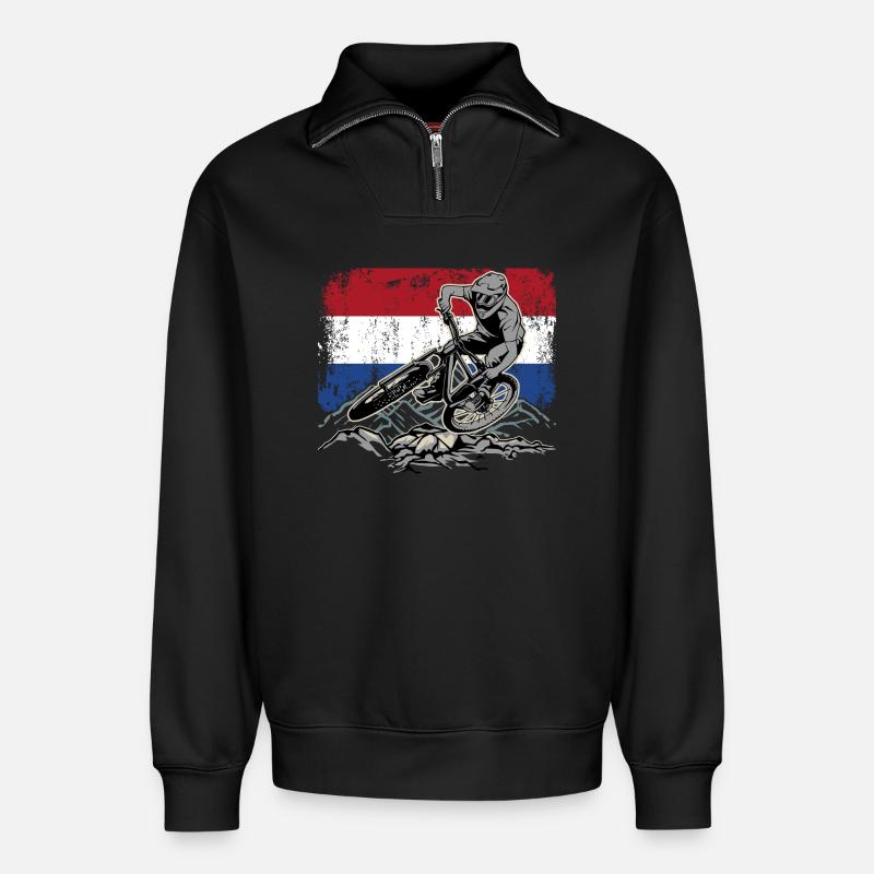 Dutch Flag Mountainbiker - Relaxed Unisex Organic Half Zip Sweatshirt – von SPREAD - Schwarz