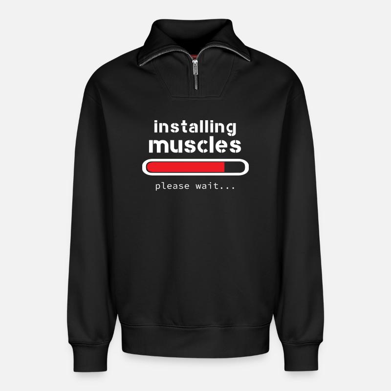 installing muscles - Relaxed Unisex Organic Half Zip Sweatshirt – by SPREAD - black