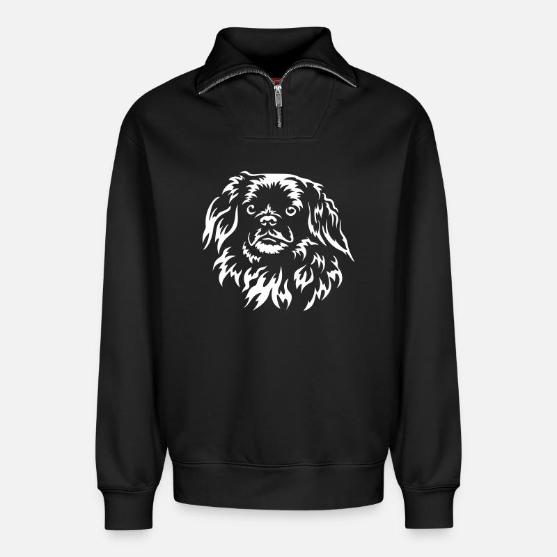 Tibet Spaniel Kopf "BlackEdition" - Relaxed Unisex Organic Half Zip Sweatshirt – von SPREAD - Schwarz