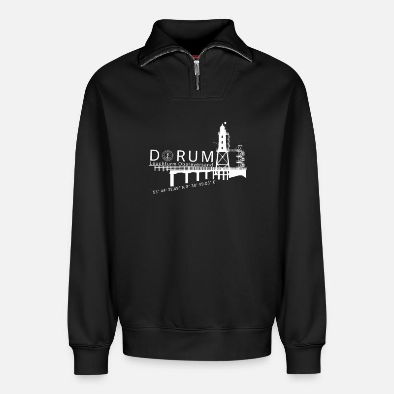 Leuchtturm Obereversand - Relaxed Unisex Organic Half Zip Sweatshirt – von SPREAD - Schwarz