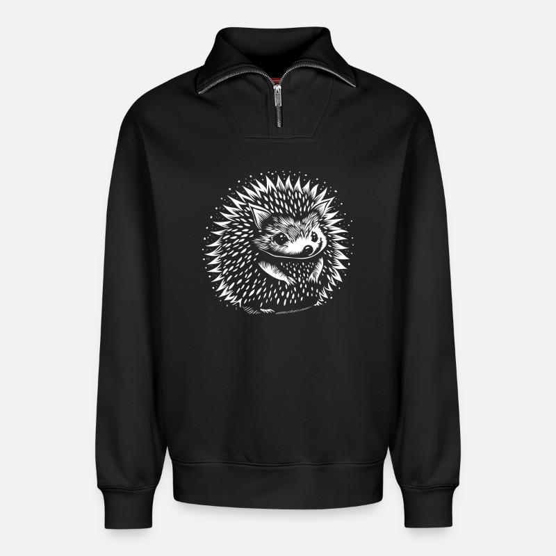 Hérisson - Sweat unisexe décontracté en coton biologique à demi-zip – de SPREAD - noir