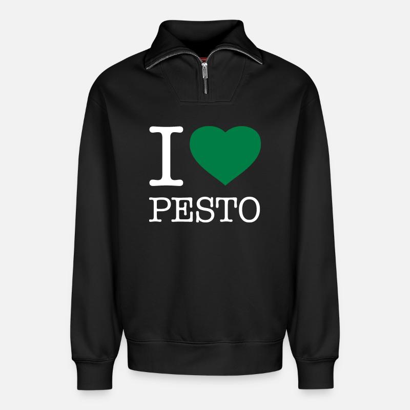 I LOVE PESTO - Relaxed Unisex Organic Half Zip Sweatshirt – by SPREAD - black