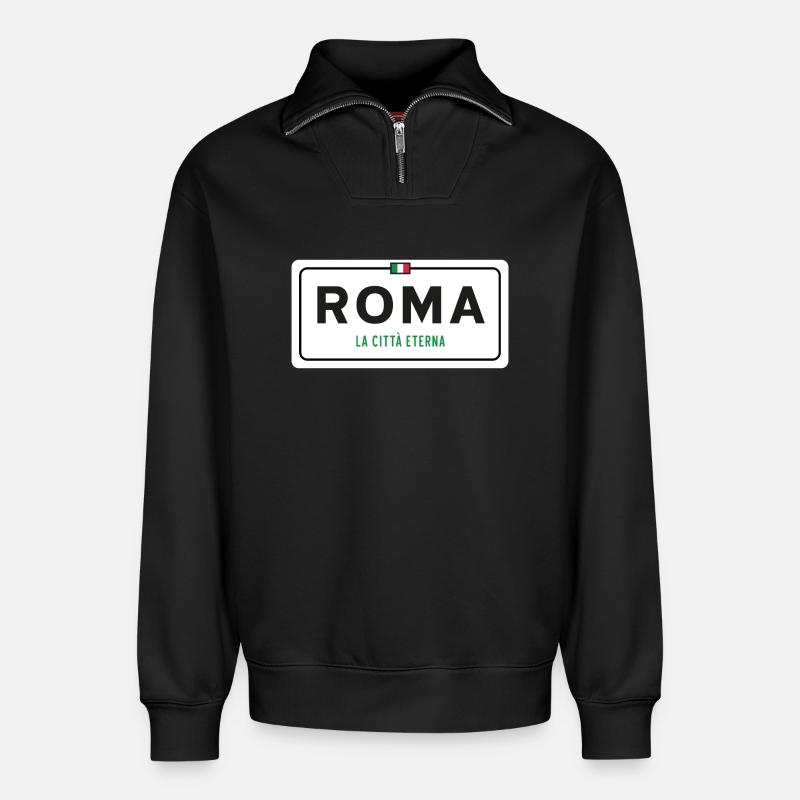 Rom Ortsschild - Relaxed Unisex Organic Half Zip Sweatshirt – von SPREAD - Schwarz