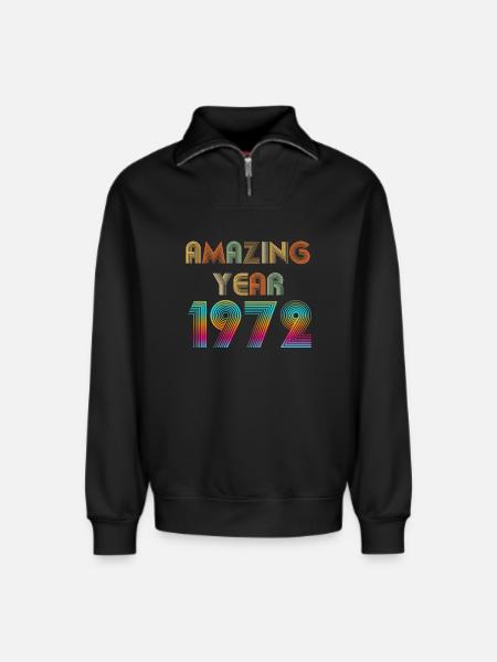 Amazing YEAR 1972 - Relaxed Unisex Organic Half Zip Sweatshirt – by SPREAD - black