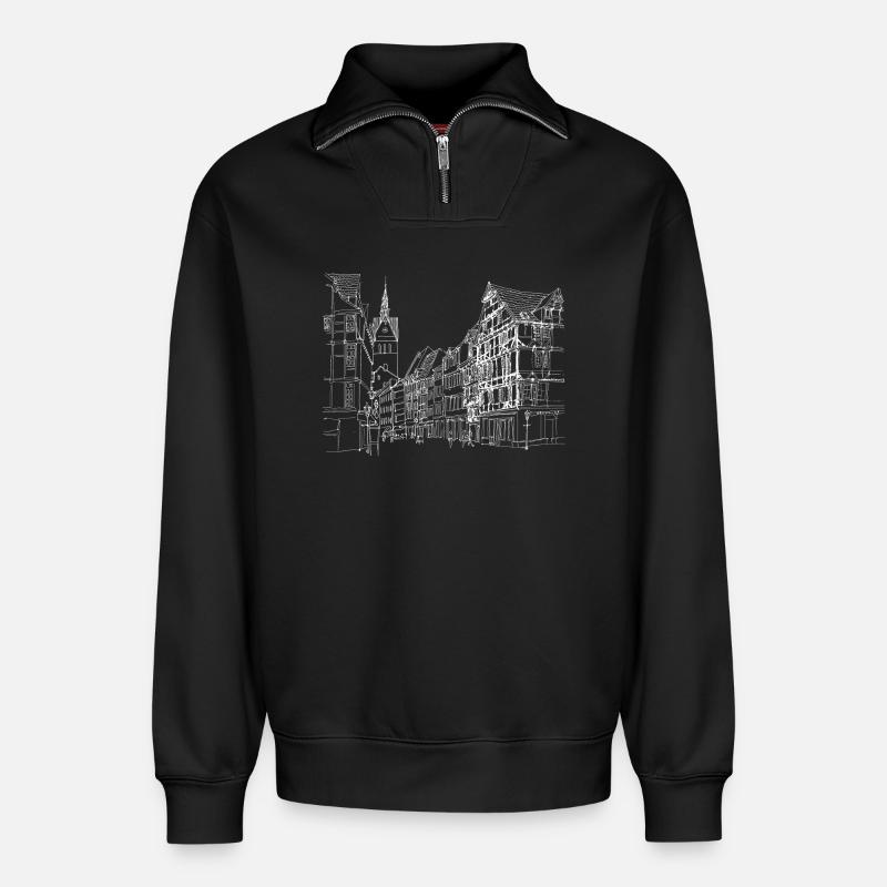 Stadtskizze Linie Kunst Straßenszene - Relaxed Unisex Organic Half Zip Sweatshirt – von SPREAD - Schwarz