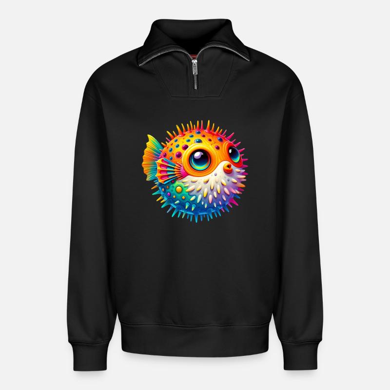 Kugelfisch - Relaxed Unisex Organic Half Zip Sweatshirt – von SPREAD - Schwarz