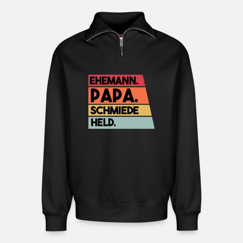 Ehemann Papa Schmiede Held - Relaxed Unisex Organic Half Zip Sweatshirt – von SPREAD - Schwarz