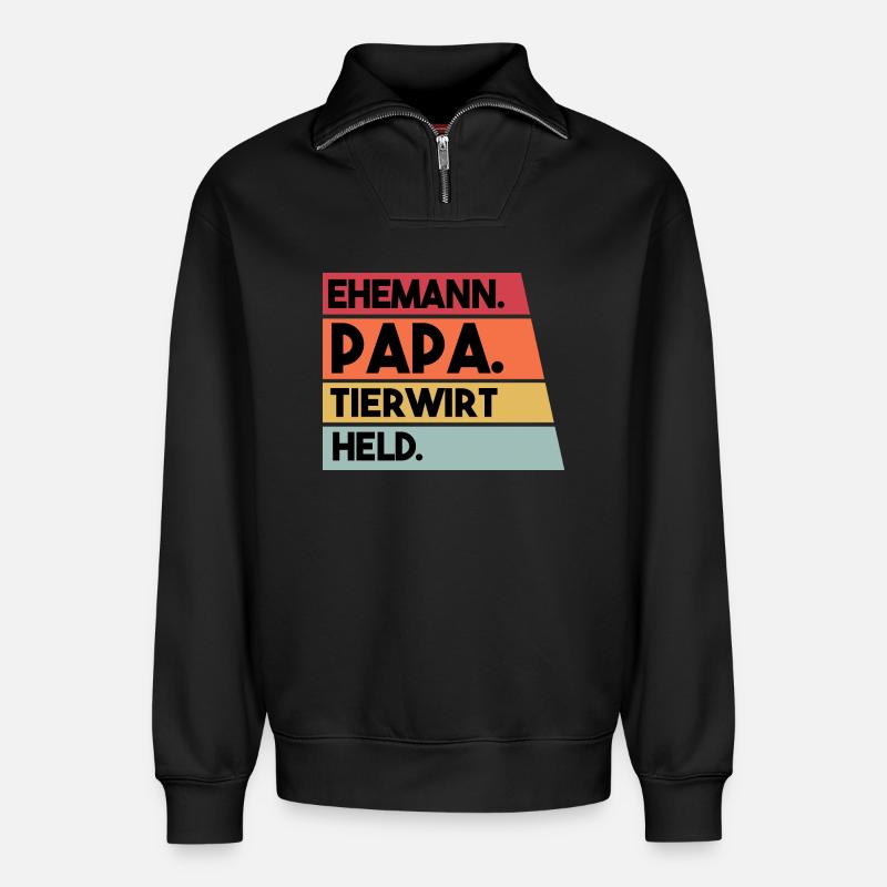 Ehemann Papa Tierwirt Held - Relaxed Unisex Organic Half Zip Sweatshirt – von SPREAD - Schwarz