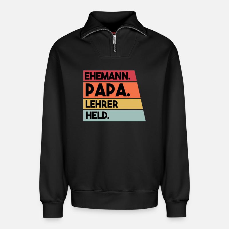 Ehemann Papa Lehrer Held - Relaxed Unisex Organic Half Zip Sweatshirt – von SPREAD - Schwarz