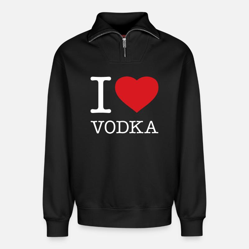 I LOVE VODKA - Relaxed Unisex Organic Half Zip Sweatshirt – by SPREAD - black