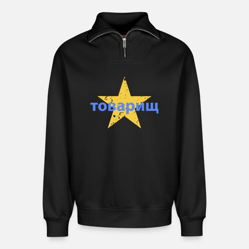 товарищ - Sweat unisexe décontracté en coton biologique à demi-zip – de SPREAD - noir